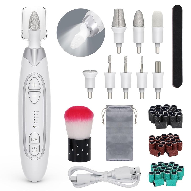 PELCAS Electric Nail File, 5 Speeds Manicure and Pedicure Kit, Cordless Nail Drill, Toenail Grinder for Thick Toenails with LED Light, Dremel Tool Kit for Human, Pet, Toenails, Natural & Acrylic Nails - Image 1